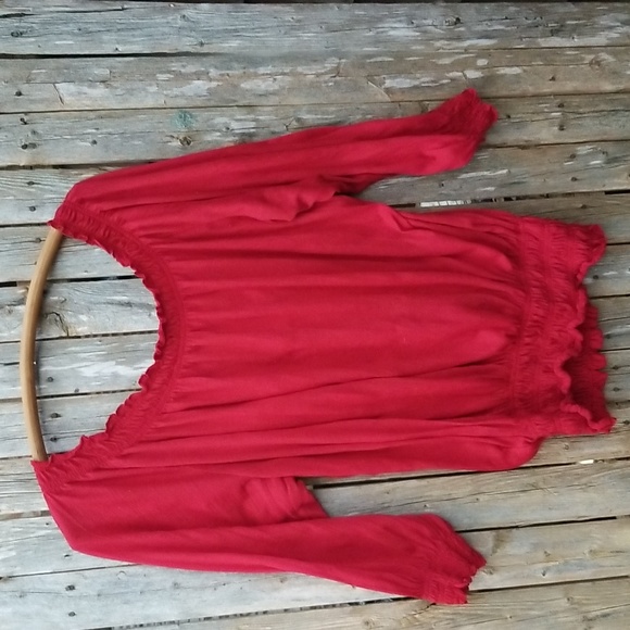 Hot Red Sauci Plus 2X Peasant Boho Smocked Waist Cuffs Blouse - Picture 7 of 7